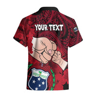Personalised Fathers Day Polynesian Islands Samoa Hawaiian Shirt Dad Ou Te Alofa Ia Te Oe Tama - Red Polynesian Flowers Tribal LT9 - Polynesian Pride