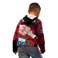 Personalised Fathers Day Polynesian Islands Samoa Kid Hoodie Dad Ou Te Alofa Ia Te Oe Tama - Red Polynesian Flowers Tribal LT9 - Polynesian Pride