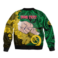 Personalised Dads Day Vanuatu Sleeve Zip Bomber Jacket Dad Mi lavem yu - Polynesian Flowers Tribal LT9 - Polynesian Pride