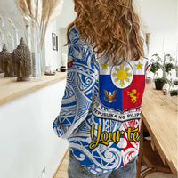 Personalised Polynesian Philippines Women Casual Shirt Pilipinas Flag Style for 125th Independence Anniversary White LT9 - Polynesian Pride