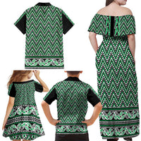 New Zealand Maori Niho Taniwha Family Matching Off Shoulder Maxi Dress and Hawaiian Shirt Kakariki Mangopare and Puhoro Pattern LT9 - Polynesian Pride