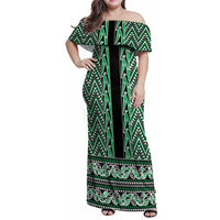 New Zealand Maori Niho Taniwha Family Matching Off Shoulder Maxi Dress and Hawaiian Shirt Kakariki Mangopare and Puhoro Pattern LT9 Mom's Dress Green - Polynesian Pride