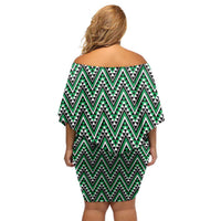 New Zealand Maori Niho Taniwha Family Matching Off Shoulder Short Dress and Hawaiian Shirt Kakariki Mangopare and Puhoro Pattern LT9 - Polynesian Pride