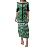 New Zealand Maori Niho Taniwha Family Matching Puletasi and Hawaiian Shirt Kakariki Mangopare and Puhoro Pattern LT9 Mom's Dress Green - Polynesian Pride