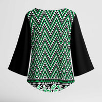 New Zealand Maori Niho Taniwha Kimono Sleeve Blouse Kakariki Mangopare and Puhoro Pattern - Polynesian Pride