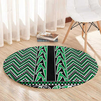 New Zealand Maori Niho Taniwha Round Carpet Kakariki Mangopare and Puhoro Pattern
