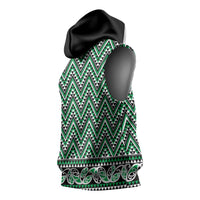 New Zealand Maori Niho Taniwha Sleeveless Hoodie Kakariki Mangopare and Puhoro Pattern - Polynesian Pride
