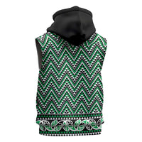 New Zealand Maori Niho Taniwha Sleeveless Zip Hoodie Kakariki Mangopare and Puhoro Pattern - Polynesian Pride