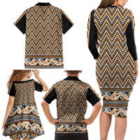 New Zealand Maori Niho Taniwha Family Matching Long Sleeve Bodycon Dress and Hawaiian Shirt Karaka Mangopare and Puhoro Pattern LT9 - Polynesian Pride
