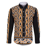 New Zealand Maori Niho Taniwha Family Matching Off The Shoulder Long Sleeve Dress and Hawaiian Shirt Karaka Mangopare and Puhoro Pattern LT9 Dad's Shirt - Long Sleeve Gold - Polynesian Pride