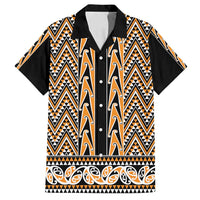 New Zealand Maori Niho Taniwha Family Matching Off Shoulder Maxi Dress and Hawaiian Shirt Karaka Mangopare and Puhoro Pattern LT9 Dad's Shirt - Short Sleeve Gold - Polynesian Pride
