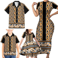 New Zealand Maori Niho Taniwha Family Matching Short Sleeve Bodycon Dress and Hawaiian Shirt Karaka Mangopare and Puhoro Pattern LT9 - Polynesian Pride
