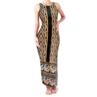 New Zealand Maori Niho Taniwha Family Matching Tank Maxi Dress and Hawaiian Shirt Karaka Mangopare and Puhoro Pattern LT9 Mom's Dress Gold - Polynesian Pride