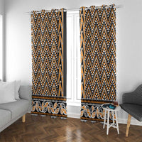 New Zealand Maori Niho Taniwha Window Curtain Karaka Mangopare and Puhoro Pattern LT9 With Grommets Gold - Polynesian Pride
