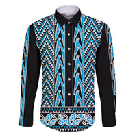 New Zealand Maori Niho Taniwha Family Matching Off The Shoulder Long Sleeve Dress and Hawaiian Shirt Kikorangi Mangopare and Puhoro Pattern LT9 Dad's Shirt - Long Sleeve Blue - Polynesian Pride