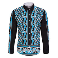 New Zealand Maori Niho Taniwha Family Matching Off Shoulder Short Dress and Hawaiian Shirt Kikorangi Mangopare and Puhoro Pattern LT9 Dad's Shirt - Long Sleeve Blue - Polynesian Pride