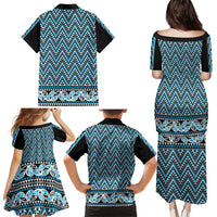 New Zealand Maori Niho Taniwha Family Matching Puletasi and Hawaiian Shirt Kikorangi Mangopare and Puhoro Pattern LT9 - Polynesian Pride
