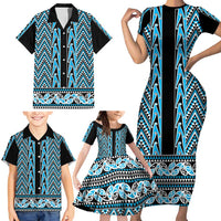 New Zealand Maori Niho Taniwha Family Matching Short Sleeve Bodycon Dress and Hawaiian Shirt Kikorangi Mangopare and Puhoro Pattern LT9 - Polynesian Pride