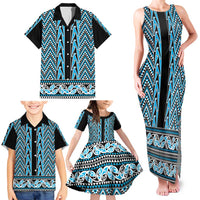 New Zealand Maori Niho Taniwha Family Matching Tank Maxi Dress and Hawaiian Shirt Kikorangi Mangopare and Puhoro Pattern LT9 - Polynesian Pride