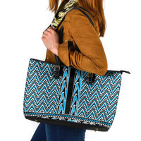 New Zealand Maori Niho Taniwha Leather Tote Bag Kikorangi Mangopare and Puhoro Pattern