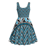 New Zealand Maori Niho Taniwha Midi Dress Kikorangi Mangopare and Puhoro Pattern - Polynesian Pride