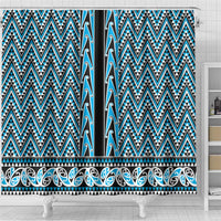 New Zealand Maori Niho Taniwha Shower Curtain Kikorangi Mangopare and Puhoro Pattern