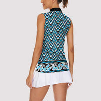 New Zealand Maori Niho Taniwha Women Sleeveless Polo Shirt Kikorangi Mangopare and Puhoro Pattern LT9 - Polynesian Pride