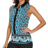 New Zealand Maori Niho Taniwha Women Sleeveless Polo Shirt Kikorangi Mangopare and Puhoro Pattern LT9 - Polynesian Pride