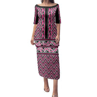 New Zealand Maori Niho Taniwha Family Matching Puletasi and Hawaiian Shirt Mawhero Mangopare and Puhoro Pattern LT9 Mom's Dress Pink - Polynesian Pride