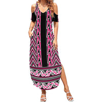 New Zealand Maori Niho Taniwha Family Matching Summer Maxi Dress and Hawaiian Shirt Mawhero Mangopare and Puhoro Pattern LT9 Mom's Dress Pink - Polynesian Pride