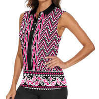New Zealand Maori Niho Taniwha Women Sleeveless Polo Shirt Mawhero Mangopare and Puhoro Pattern LT9 - Polynesian Pride