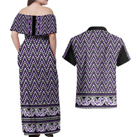 New Zealand Maori Niho Taniwha Couples Matching Off Shoulder Maxi Dress and Hawaiian Shirt Waiporopo Mangopare and Puhoro Pattern LT9 - Polynesian Pride