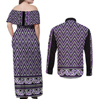New Zealand Maori Niho Taniwha Couples Matching Off Shoulder Maxi Dress and Long Sleeve Button Shirt Waiporopo Mangopare and Puhoro Pattern LT9 - Polynesian Pride