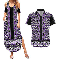 New Zealand Maori Niho Taniwha Couples Matching Summer Maxi Dress and Hawaiian Shirt Waiporopo Mangopare and Puhoro Pattern LT9 Purple - Polynesian Pride