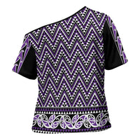 New Zealand Maori Niho Taniwha Cross Shoulder Shirt Waiporopo Mangopare and Puhoro Pattern - Polynesian Pride