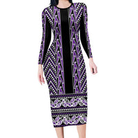 New Zealand Maori Niho Taniwha Family Matching Long Sleeve Bodycon Dress and Hawaiian Shirt Waiporopo Mangopare and Puhoro Pattern LT9 Mom's Dress Purple - Polynesian Pride