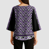 New Zealand Maori Niho Taniwha Kimono Sleeve Blouse Waiporopo Mangopare and Puhoro Pattern - Polynesian Pride