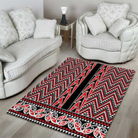 New Zealand Maori Niho Taniwha Area Rug Whero Mangopare and Puhoro Pattern