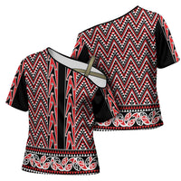 New Zealand Maori Niho Taniwha Cross Shoulder Shirt Whero Mangopare and Puhoro Pattern - Polynesian Pride