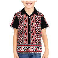 New Zealand Maori Niho Taniwha Family Matching Mermaid Dress and Hawaiian Shirt Whero Mangopare and Puhoro Pattern LT9 Son's Shirt Red - Polynesian Pride