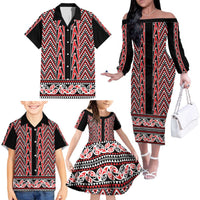 New Zealand Maori Niho Taniwha Family Matching Off The Shoulder Long Sleeve Dress and Hawaiian Shirt Whero Mangopare and Puhoro Pattern LT9 - Polynesian Pride