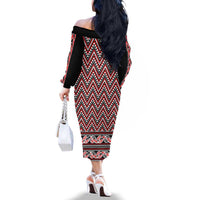 New Zealand Maori Niho Taniwha Family Matching Off The Shoulder Long Sleeve Dress and Hawaiian Shirt Whero Mangopare and Puhoro Pattern LT9 - Polynesian Pride