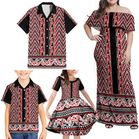 New Zealand Maori Niho Taniwha Family Matching Off Shoulder Maxi Dress and Hawaiian Shirt Whero Mangopare and Puhoro Pattern LT9 - Polynesian Pride