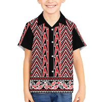 New Zealand Maori Niho Taniwha Family Matching Summer Maxi Dress and Hawaiian Shirt Whero Mangopare and Puhoro Pattern LT9 Son's Shirt Red - Polynesian Pride