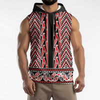 New Zealand Maori Niho Taniwha Sleeveless Hoodie Whero Mangopare and Puhoro Pattern - Polynesian Pride