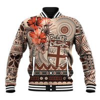 Vintage Bula Fiji Personalised Baseball Jacket Beige Hibiscus Tapa Pattern