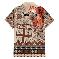 Vintage Bula Fiji Personalised Family Matching Long Sleeve Bodycon Dress and Hawaiian Shirt Beige Hibiscus Tapa Pattern