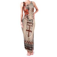 Vintage Bula Fiji Personalised Family Matching Tank Maxi Dress and Hawaiian Shirt Beige Hibiscus Tapa Pattern