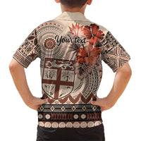 Vintage Bula Fiji Personalised Kid Hawaiian Shirt Beige Hibiscus Tapa Pattern