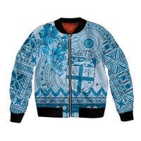 Vintage Bula Fiji Personalised Bomber Jacket Blue Hibiscus Tapa Pattern